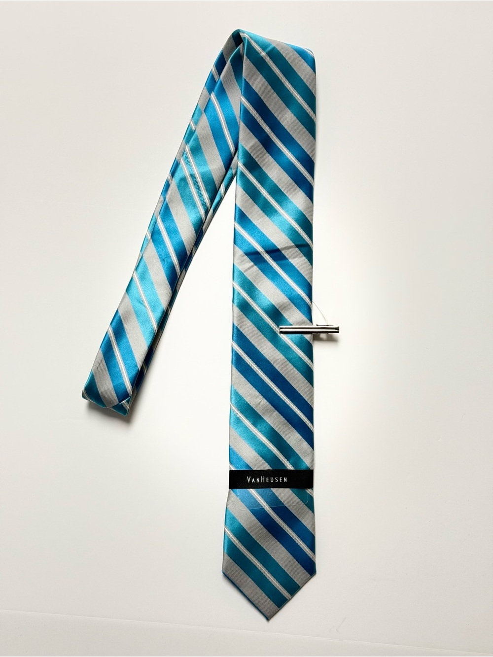 Van Heusen Blue Striped Men’s Tie with tie clip